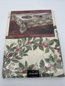 Linens-n-Things Holiday Collection Christmas Harmony Tablecloth Round 70" NWT - Picture 1 of 2