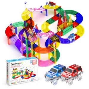PicassoTiles 80pc Race Car Track Magnetic Tiles Building Block Educational To... - Picture 1 of 7