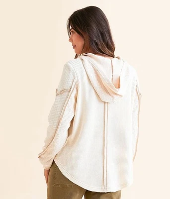 BKE женщин вафельный вязаный четверть молнии толстовка с капюшоном в кремовый маленький - Изображение 1 из 4