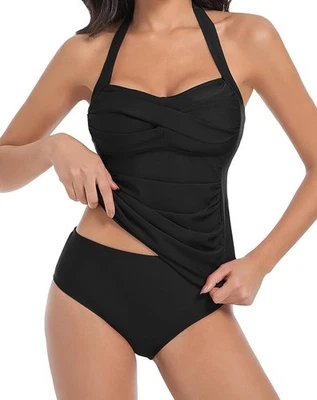 2 Piece Tummy Control High Waist Bikini Tankini Swimsuit Cups A-B Size L 12/14 - Image 1 of 4