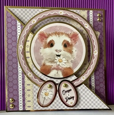Handmade 6x6” Get Well Card Cute Hamster/gerbil Theme Gold Foiled Cut Away Front - Image 1 of 3