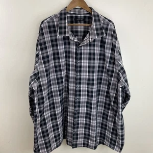 SYNRGY Shirt Mens 5XL Black & Gray Plaid Long Sleeve Button Cotton Read * - Picture 1 of 15