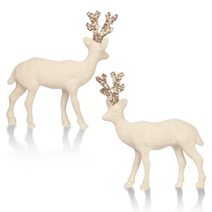 2 PIEZAS Terciopelo Reno Decoraciones de Navidad, Beige Flocado Ciervo Estatuilla Estad... - Imagen 1 de 8