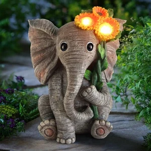 Outdoor Sculpture Figurine Statue Elephant Decor,Solar Garden Statues for Pat... - Picture 1 of 7
