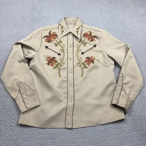 Vintage H Bar C Shirt Mens Small Floral Pearl Snap Smile Pocket Elvis 50s-60s - Picture 1 of 13