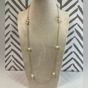 New Kate Spade Pearly Delight Long Goldtone & Pearl Necklace - Picture 1 of 6