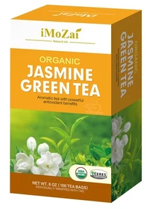 Organic Jasmine Green Tea Bags 100 Count Individually Wrapped | Lower Caffein... - Picture 1 of 7