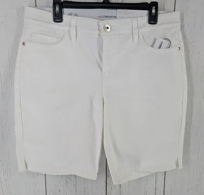 Liz Claiborne Talla 14 Petite Bermuda Blanca Cintura Media Sara Denim Shorts para Mujer NWT Foto 1 de 4