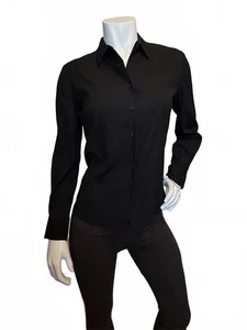 Camicia nera con bottoni Dana Buchman taglia 4P - abito aderente elasticizzato nuovo con etichetta - Foto 1 di 5