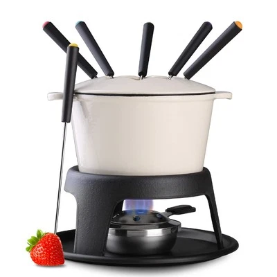 Juego de olla de fondue de hierro fundido para queso chocolate juego de olla de fondue suiza para carne con... Foto 1 de 4