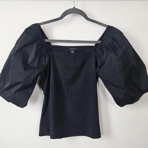 ANN TAYLOR Medium BLack Stretch Square Neck Pramatic Puff Sleeve Top Blouse NWT - Picture 1 of 10