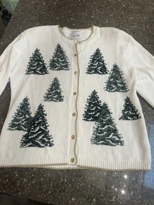 Christopher & Banks Damen Vintage handbestickter Urlaub Pullover Gr. L Baum - Bild 1 von 9