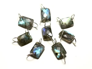1pc - Perle Connecteur Pierre et Argent 925 - Labradorite Rectangle Facetté 12x8 - Foto 1 di 1