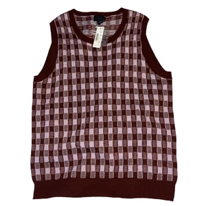 Neu Neu mit Etikett J Crew weinrot karierter Kaschmirpullover Weste für Damen Large - Bild 1 von 5