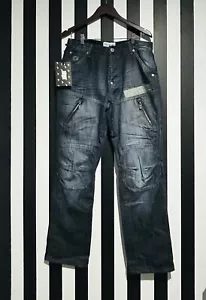💙 Pantalones de mezclilla Voi London Maradonna azul desgastado para hombre Y2K cremallera 34” - Imagen 1 de 11