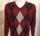 Club Room Argyle Sweater Nwt Mens L Red W Black Gray Pattern Merino Wool Blend
