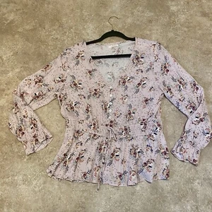 Maurice’s Pink Floral Long Sleeve Peplum Top-Size Medium - Picture 1 of 8
