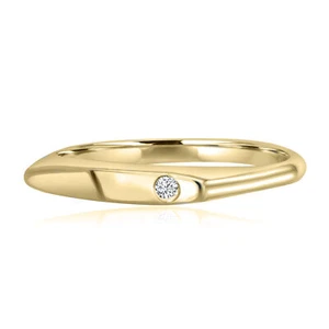 Minimalist Thin Diamond Pinky Ring Solid Stacking 14k Yellow Gold Round 0.02 ct - Picture 1 of 5