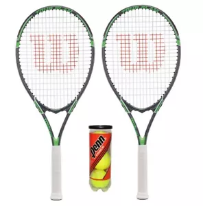 2 x Wilson Tour Slam Green Tennis Racket Set with 3 Tennis Balls RRP £110 - Picture 1 of 1