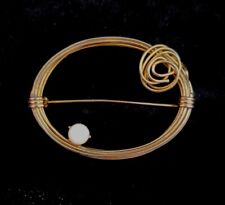 VINTAGE MOTHER OF PEARL BALLOTINI  GOLD TONE WIRED OVAL BROOCH