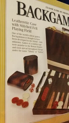 New Sealed Backgammon Game of Strategy Leatherette Case Stitched Felt Field - Image 1 of 3