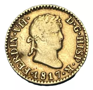 ESPAÑA, moneda de oro 1/2 medio escudo de Fernando VII año 1817 ceca de Madrid - Imagen 1 de 2