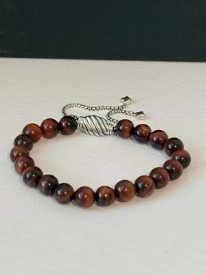 Brazalete David Yurman Plata Esterlina .925 Ojo de Tigre 8mm Cuentas Espirituales Foto 1 de 3