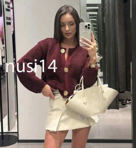 ZARA NEW WOMAN BNWT FW24 CHUNKY-KNIT CARDIGAN GOLDEN BUTTONS MAROON S-L 5802/111 - Bild 1 von 5