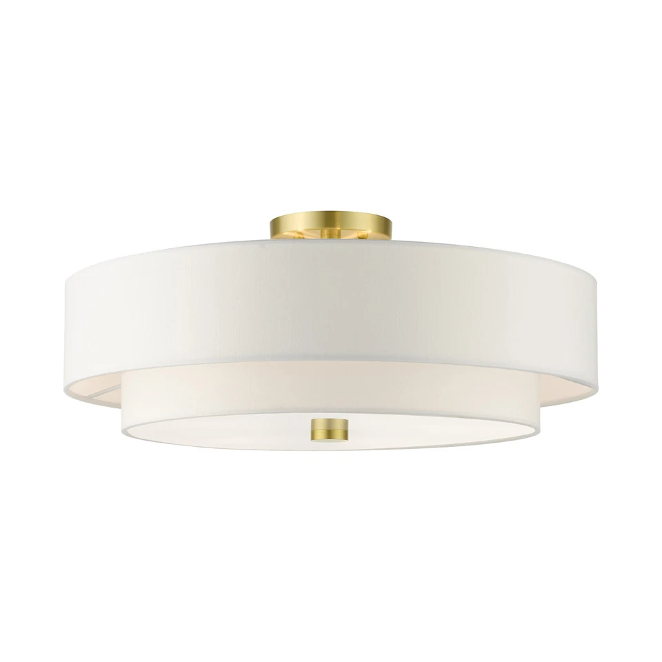 Stylish five-light flush mount with off-white drum shades, perfect for living - Image 1 of 4