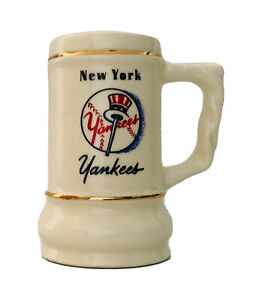 Vtg 1950's New York Yankees Baseball Ceramic 4" Mini Stein Mug Cup MLB