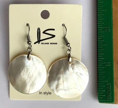 Pendientes de perla madre hawaiana de 1,2" concha redonda joyería hawaiana regalos artesanales Foto 1 de 2