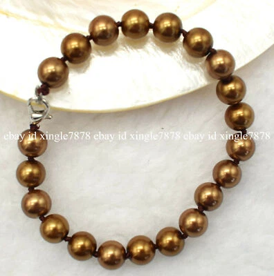 Natural 8/10/12mm South Sea Multicolor Shell Pearl Round Beads Bracelet 7.5"  - Image 1 of 4
