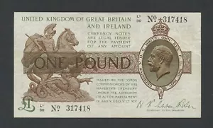 ENGLAND £1 note 1923 Fisher 2nd Issue KGV T31 Banknotes - Picture 1 of 2