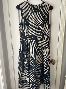 Hobbs London linen Sleeveless Sz 12 Dress Black Tan Floral Abstract Aline Pocket - Picture 1 of 5