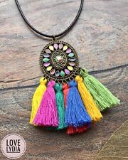NEW yellow blue red pink green boho bohemian hippy carnival tassel necklace