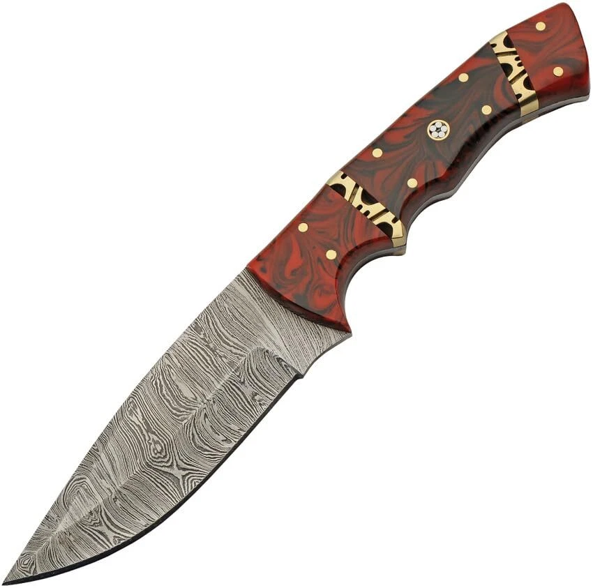 SZCO Supplies 9" Red Resin Handled Full Tang Damascus Steel Outdoor Hunting - Image 1 of 1