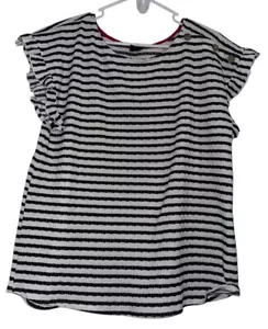 W5 Anthropologie Black/White Classic Stripe Ruffle Sleeve Top Sz XL - Picture 1 of 6