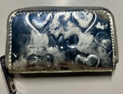 MJ Marc Jacobs Puffy Heart Metallic Silver Zip Around Coin Clutch Wallet PVC - Image 1 of 4