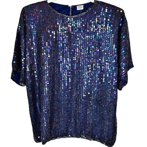 Evening In Style Sequined Beaded Silk Top Formal Wedding Medium Purple VTG NWT - Picture 1 of 5