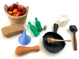 Kitchen Dollhouse Miniature Vintage Food Lot of 11 Kitchen Basket Bottles Bread - Picture 1 of 6