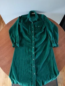 Abito camicia velluto a coste LL Bean donna 12 verde manica lunga abito midi cotone 56131 - Foto 1 di 10