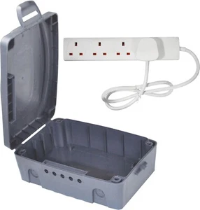 Grey outdoor weatherproof mains lead drybox christmas lights 2m 4 gang extension - Picture 1 of 7