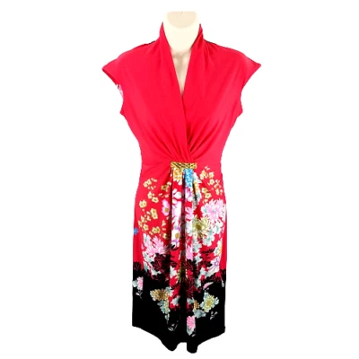 Vestido de Cóctel Roberto Cavalli Talla 40 Chinoiserie Estampado Floral Rojo Italia  Foto 1 de 4