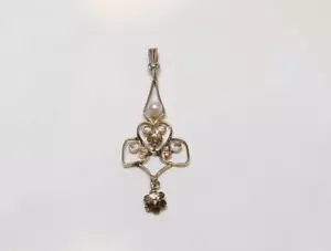 Antiker Jugendstil 10k Roségold Diamant & Perle zierlicher Lavalier Anhänger - Bild 1 von 3