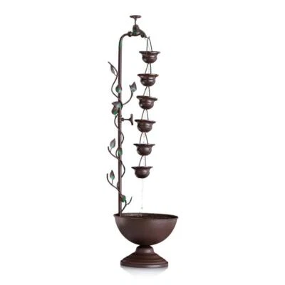 Floor Water Fountain 38 in. Tall Indoor/Outdoor Hanging 6-Cup Tiered Bronze - Image 1 of 4
