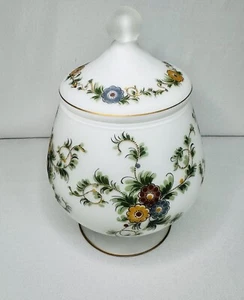 Plato de caramelo vintage de vidrio satinado con tapa Italia flores pintadas a mano - Imagen 1 de 4