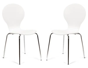 2 x Kimberley White Stacking Dining Chairs Chrome Metal & Wood Keeler Style - Picture 1 of 6