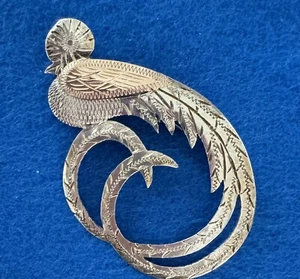 Vintage Guatemala 900 Sterling Silver Etched QUETZAL Bird Brooch Pin 2 1/4" 1973 - Picture 1 of 5