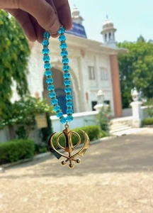 Khanda Golden Plated Metal Spiritual Car Mirror Charm Decorative Hanging Ornamen - Picture 1 of 6