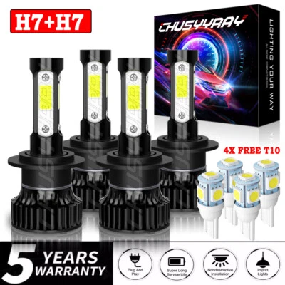 For Mercedes-Benz ML350 2003-2015 - 4x Combo H7 LED Headlight High Low Beam Bulb - Image 1 of 4